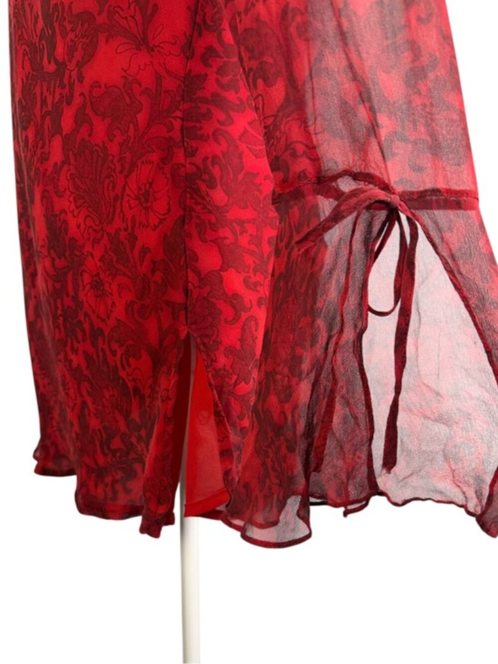 Separates NYC Red Damask Beaded Sheer Tunic Blouse Bell Sleeve Boho M/L - Picture 6 of 9